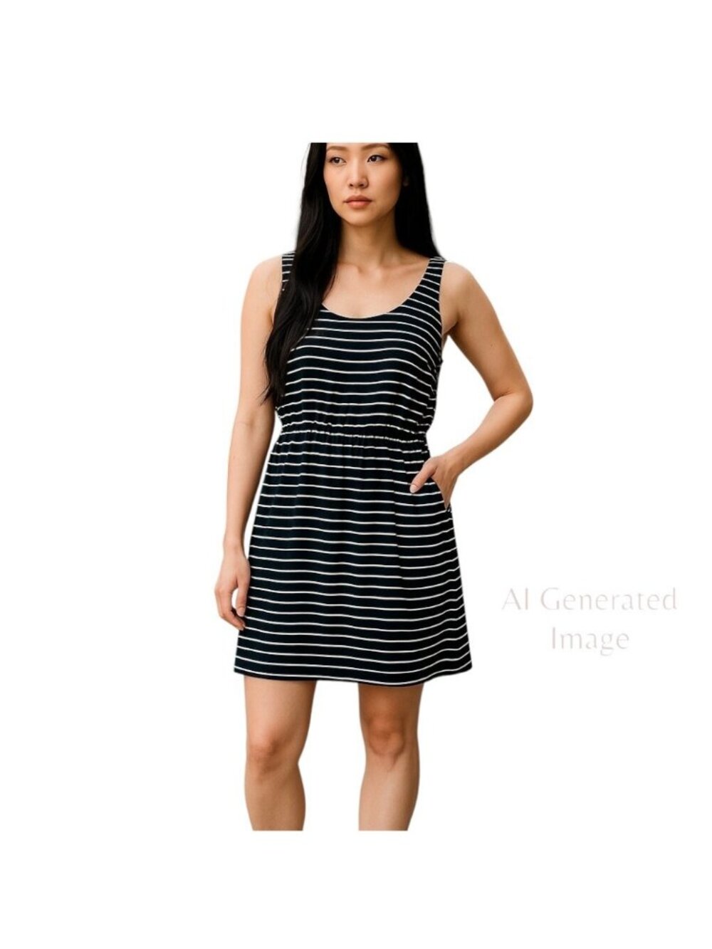 Ann Taylor Loft Black White Stripe Knee Length Pull Over Tank Top Dress Size S